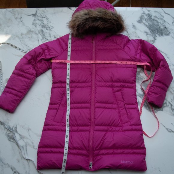 Marmot Jackets & Coats Marmot Girls Pink Long Down Coat Fur Trimmed